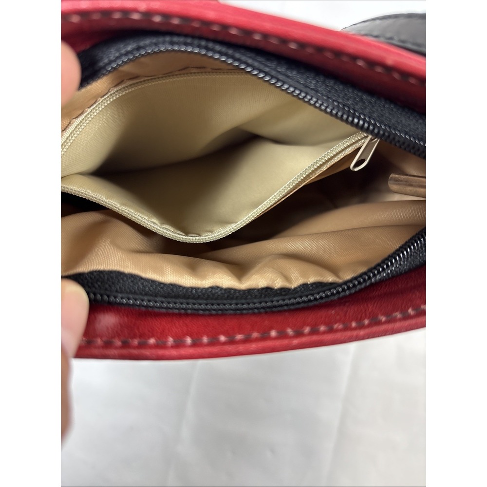 Vera Pelle Genuine Leather Made in Italy Colorblock Red/Black Crossbody Bag RARE - Picture 11 of 15